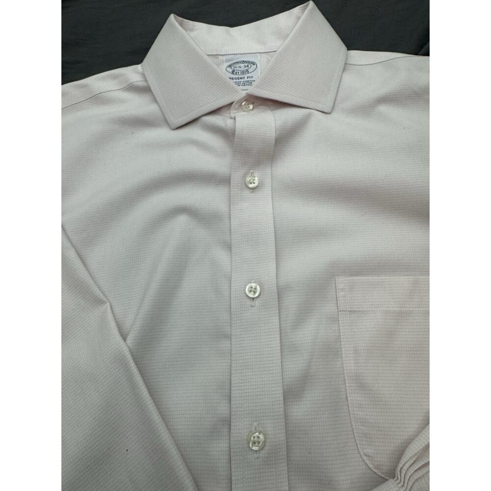 Brooks Brothers Regent Fit Dress Shirt Mens 15.5 Off White Pink Micro Check - Picture 9 of 12